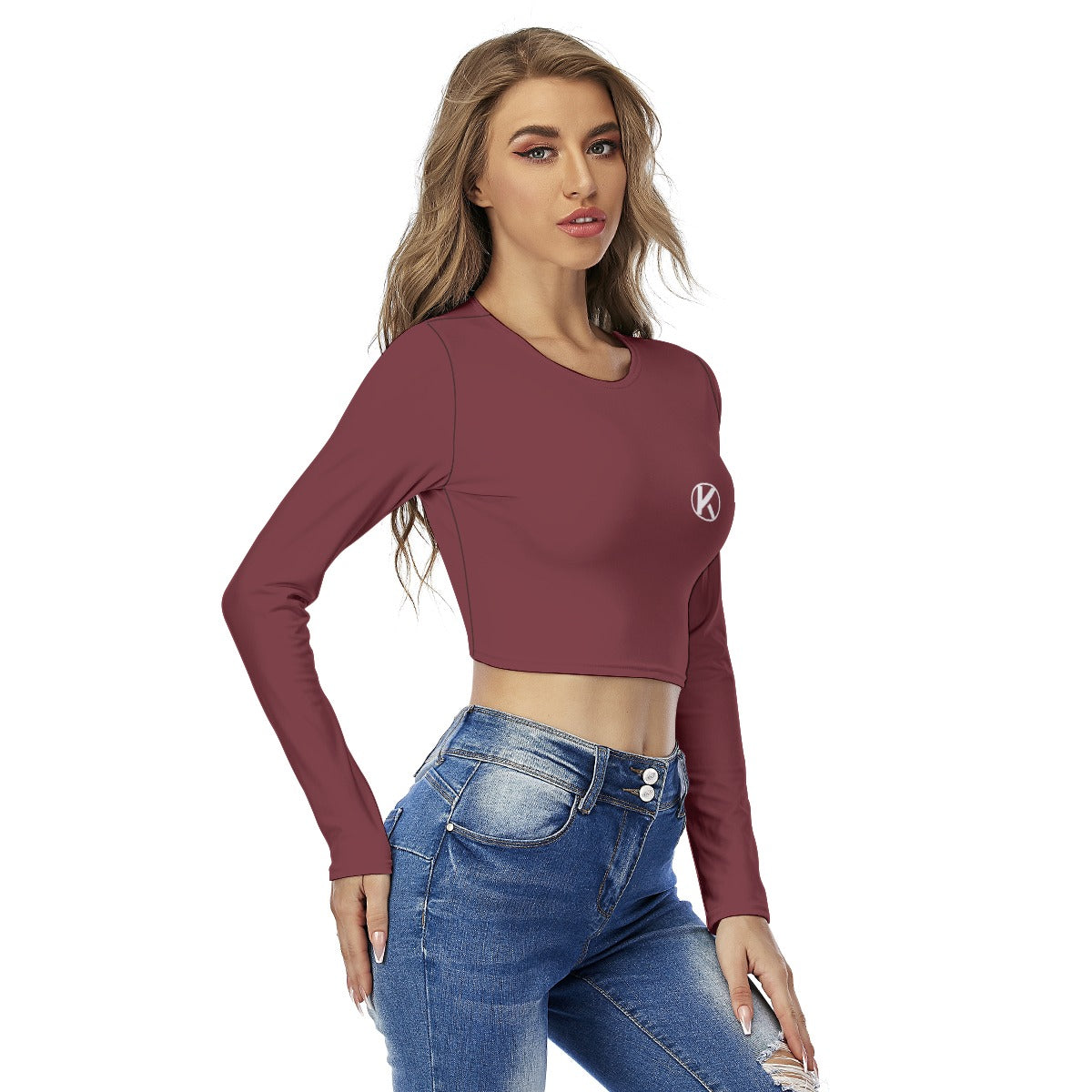 Crop top femme à col rond – imprimé intégral