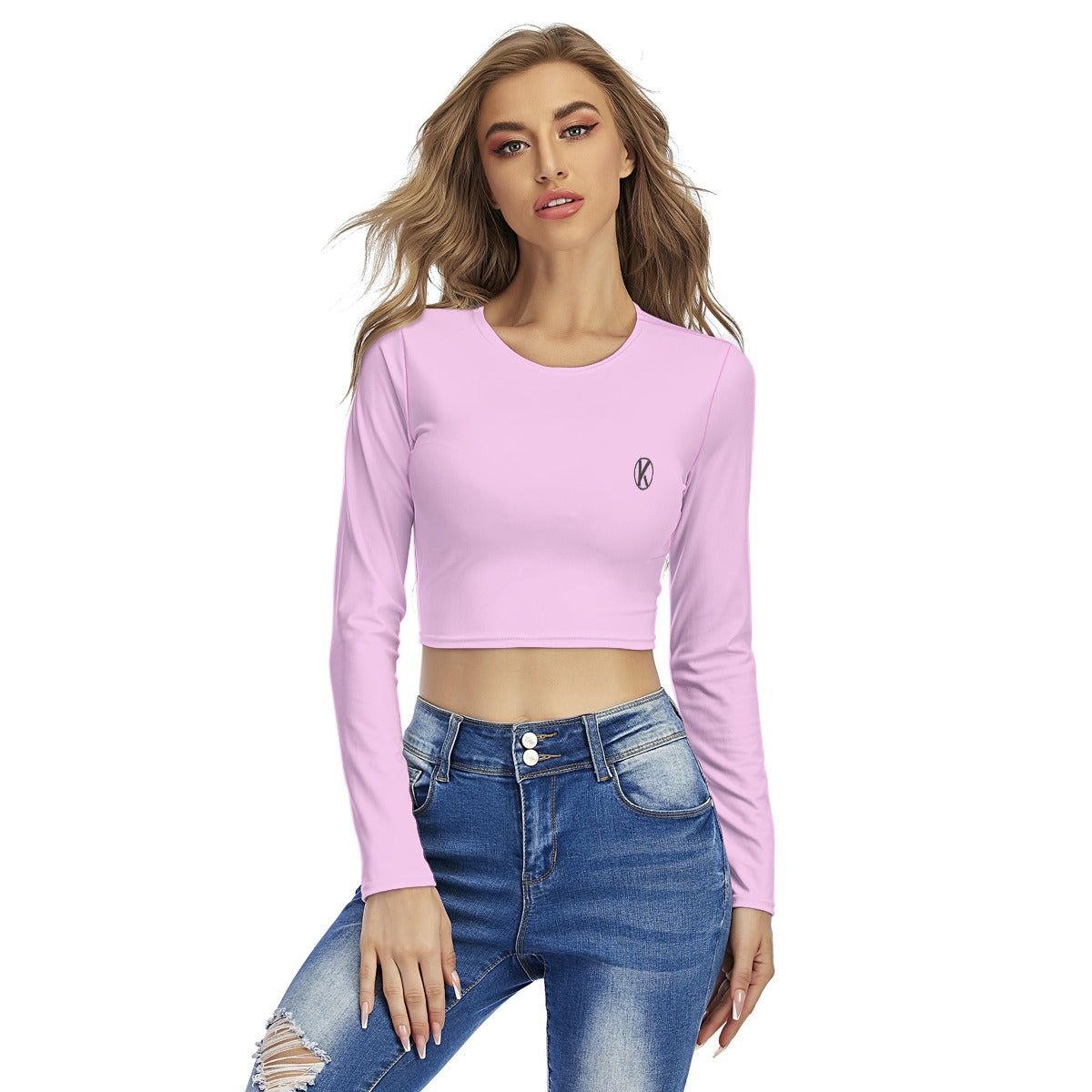 Crop top femme à col rond – imprimé intégral