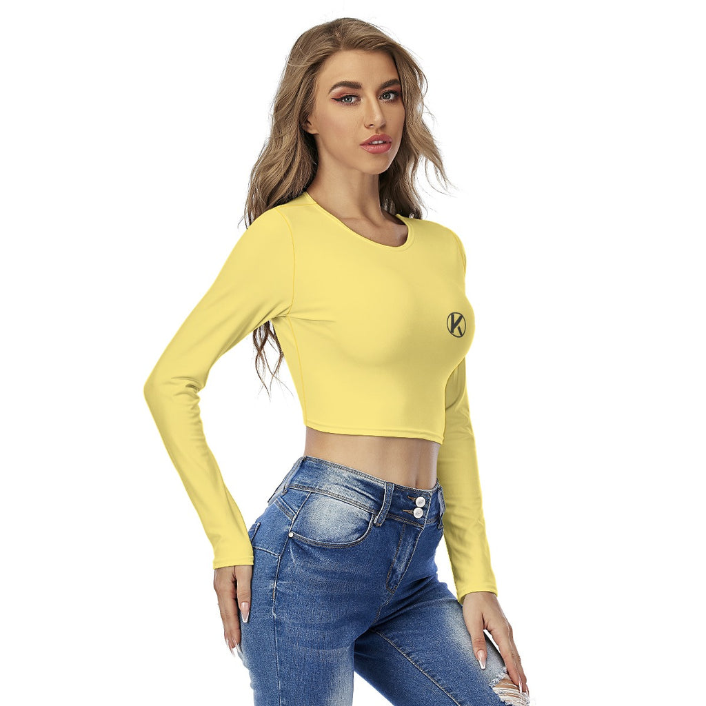 Crop top femme à col rond – imprimé intégral