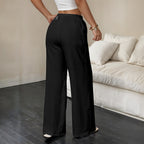 Pantalon décontracté à jambes droites pour femmes : Noir