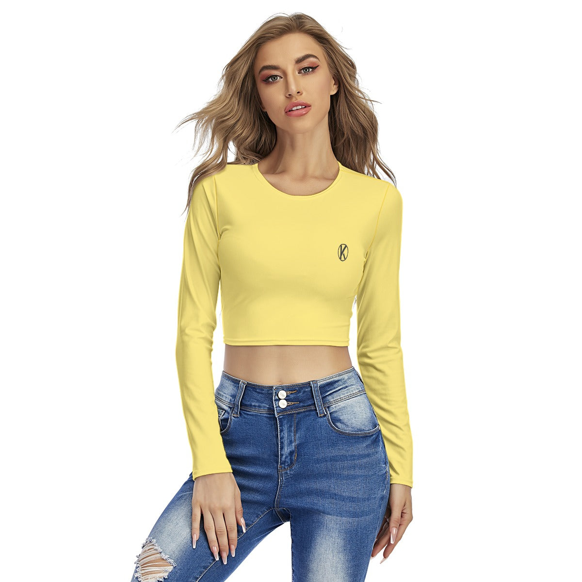Crop top femme à col rond – imprimé intégral