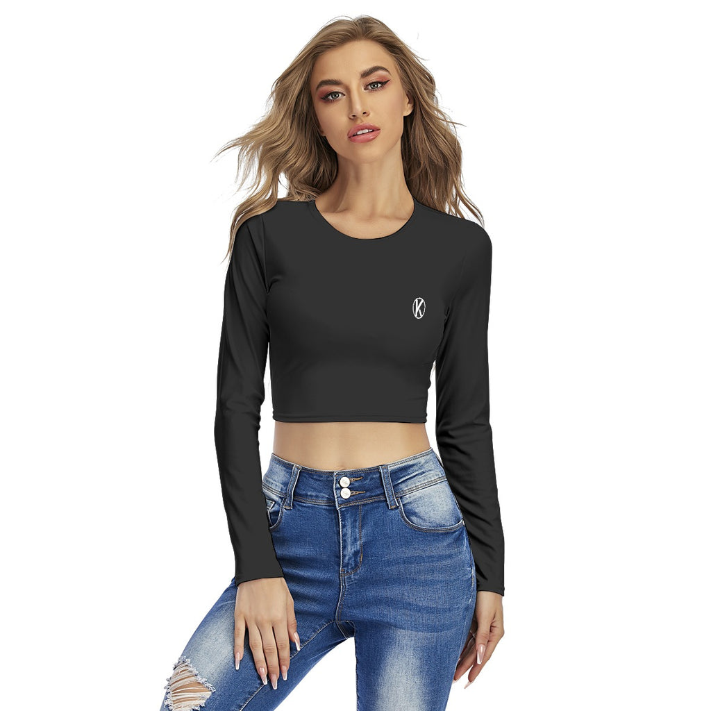 Crop top femme à col rond – imprimé intégral