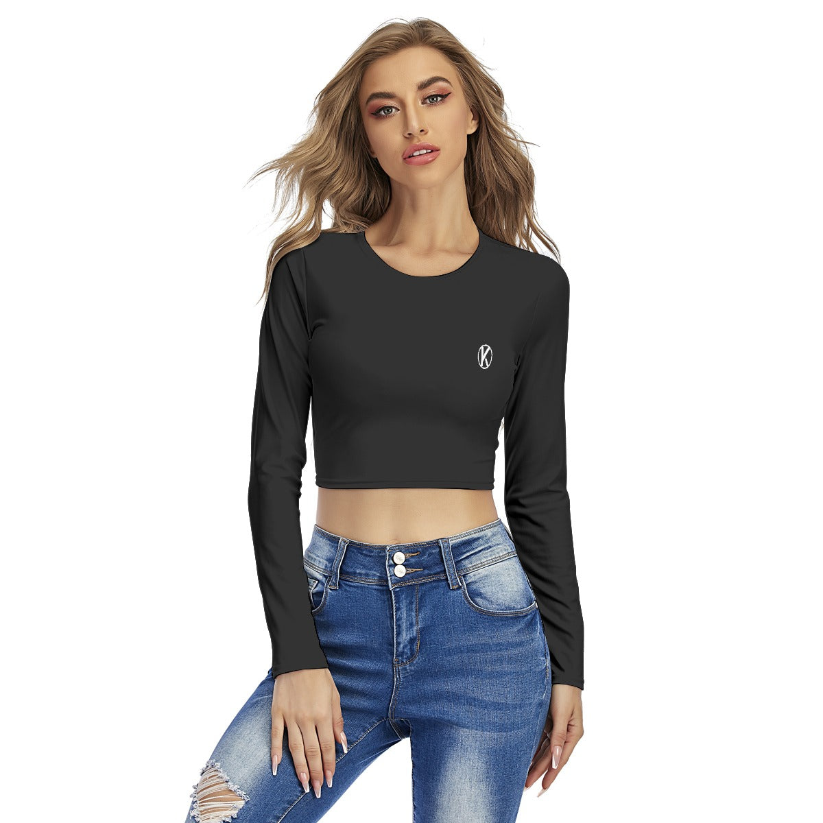 Crop top femme à col rond – imprimé intégral