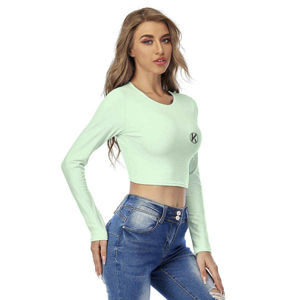 Crop top femme à col rond – imprimé intégral