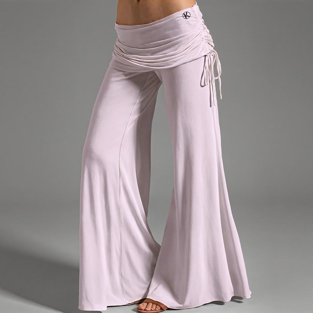 Pantalon taille haute, jambes larges Rose poudré