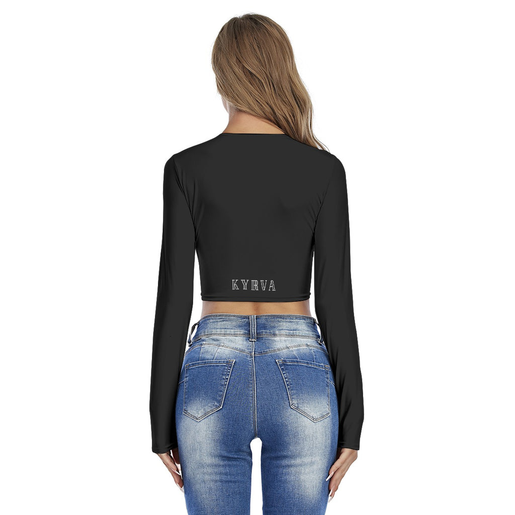 Crop top femme à col rond – imprimé intégral