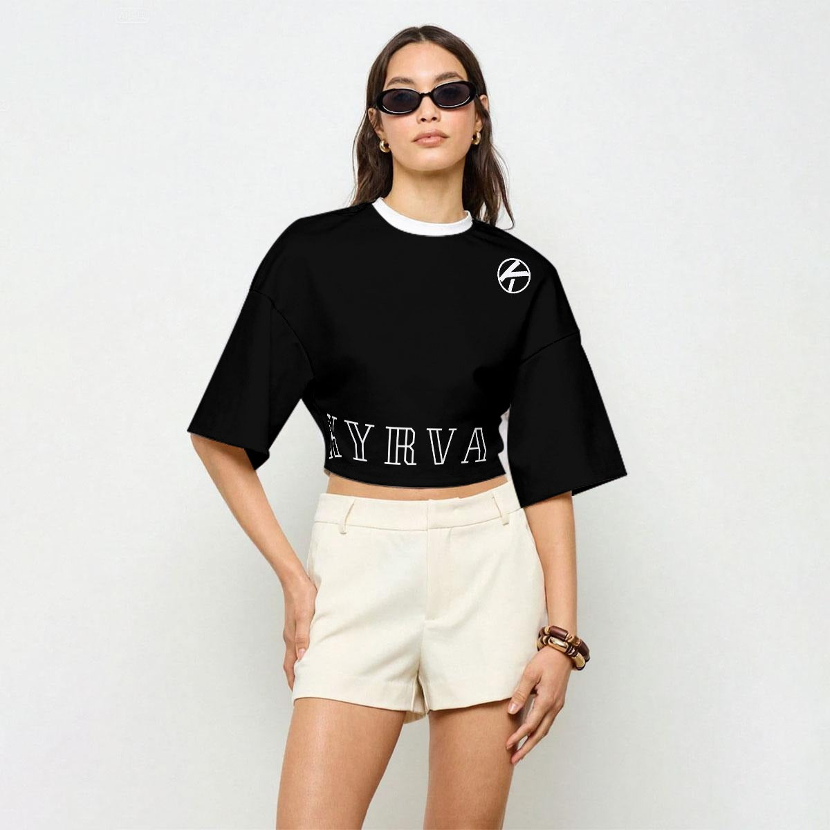 Crop top décontracté pour femme : Noir