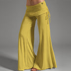 Pantalon taille haute, jambes larges Jaune