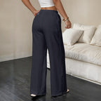 Pantalon décontracté à jambes droites pour femmes : Bleu Marine