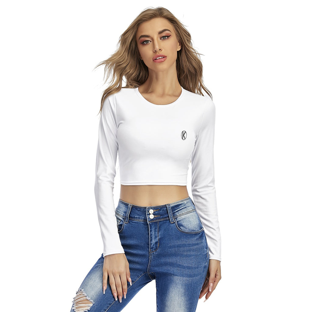 Crop top femme à col rond – imprimé intégral