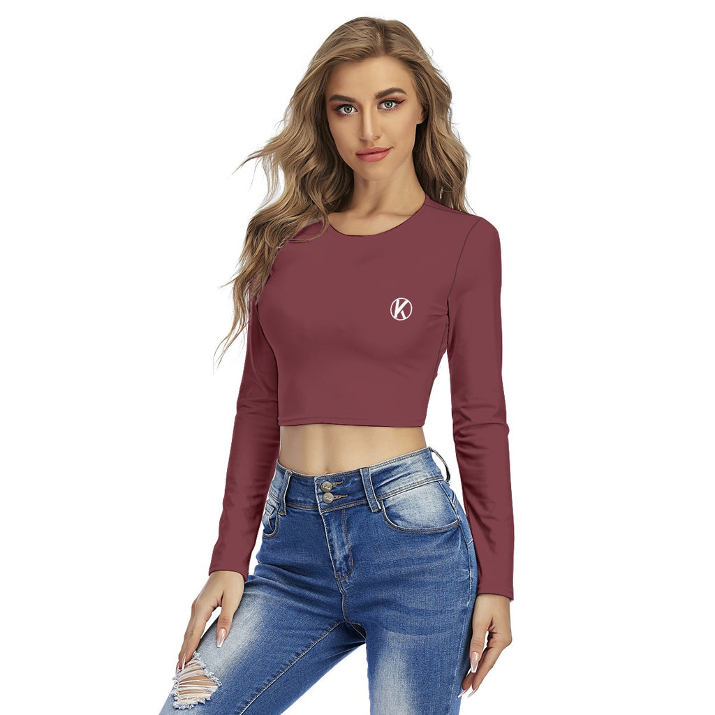 Crop top femme à col rond – imprimé intégral