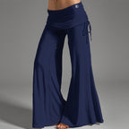 Pantalon taille haute, jambes larges Bleu marine