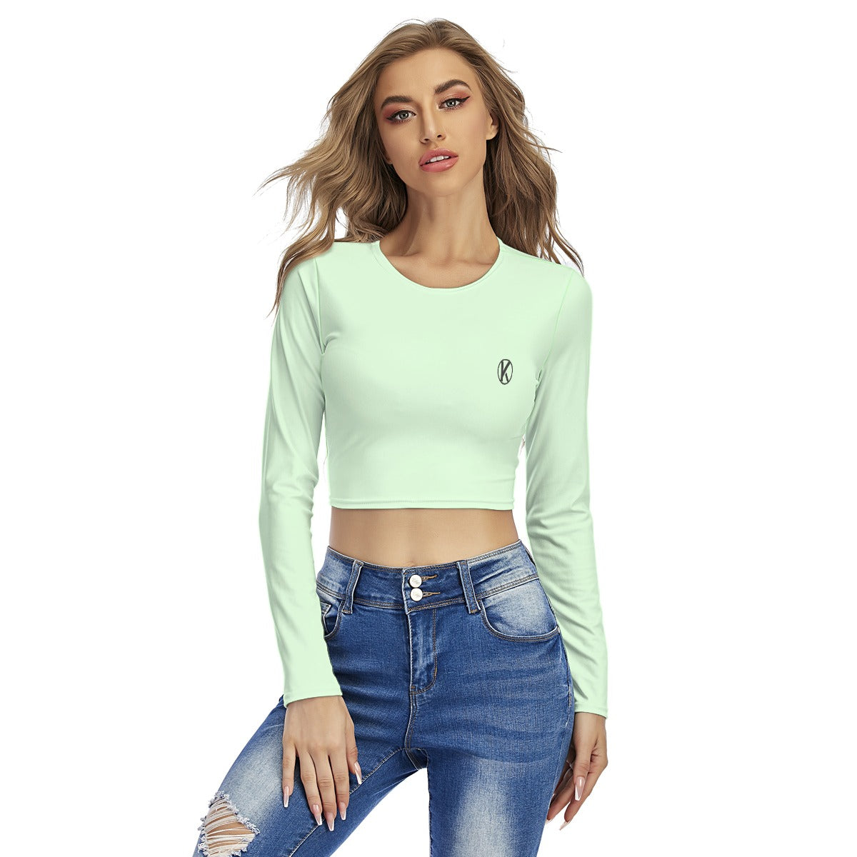 Crop top femme à col rond – imprimé intégral