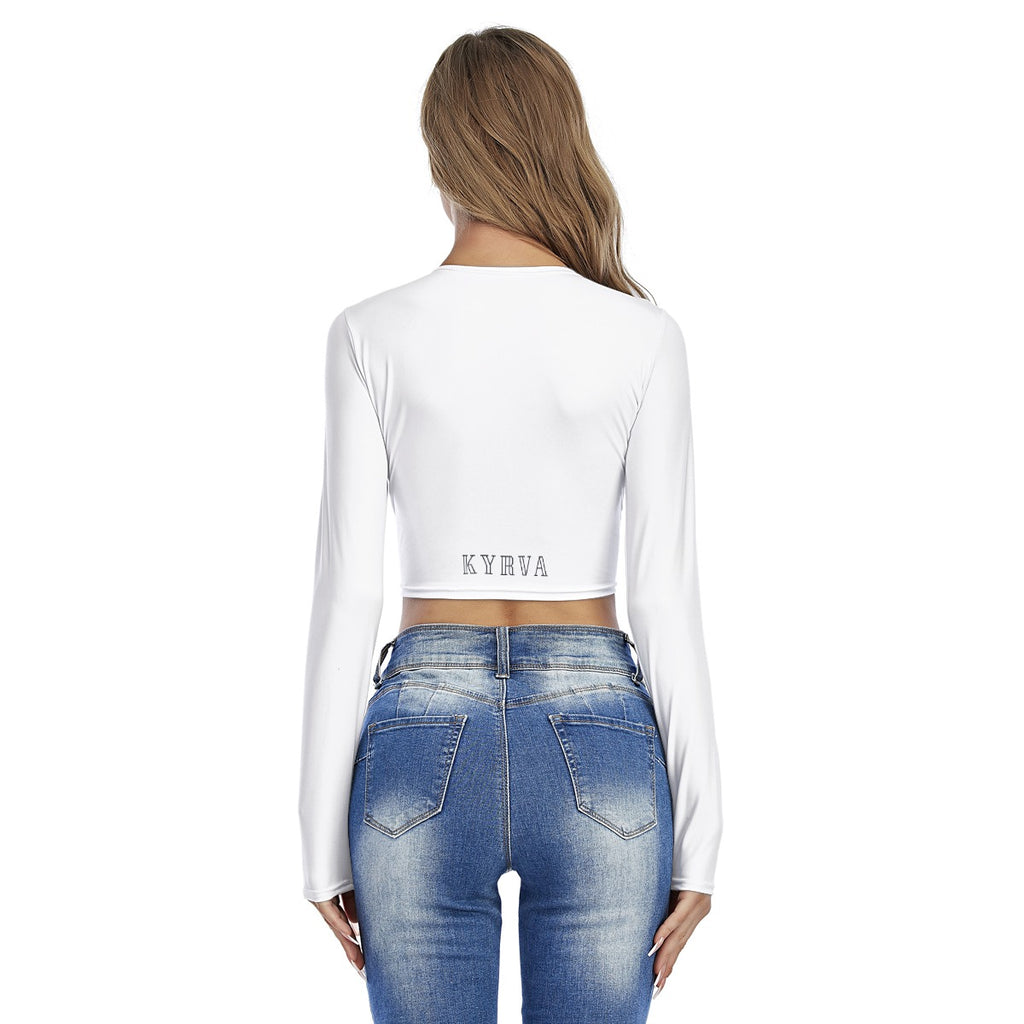Crop top femme à col rond – imprimé intégral