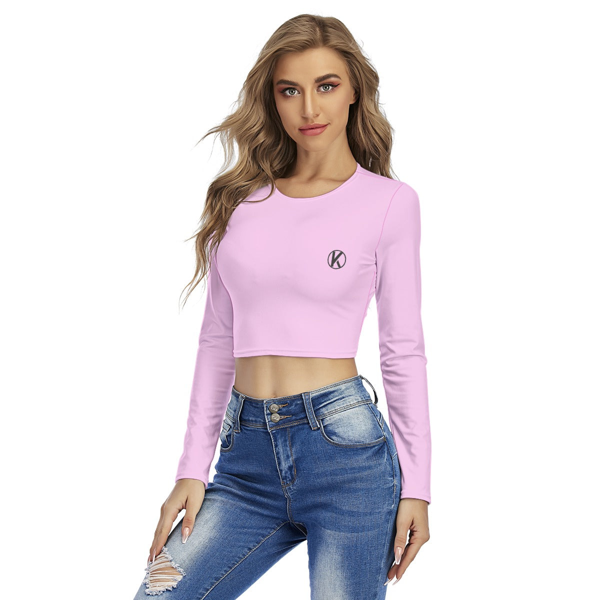 Crop top femme à col rond – imprimé intégral